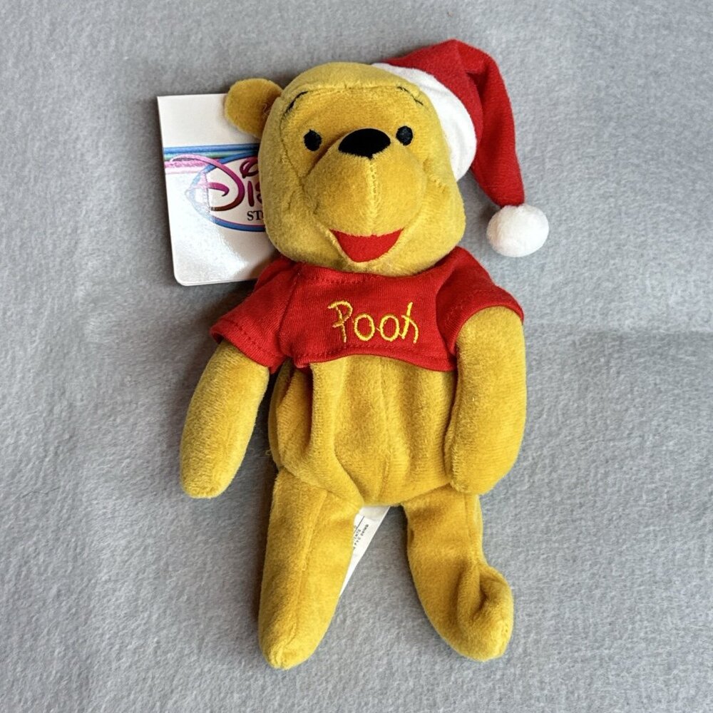 Santa Pooh Winnie The Pooh The Disney Store Bean Bag Plush 8" Stuffed Toy Animal